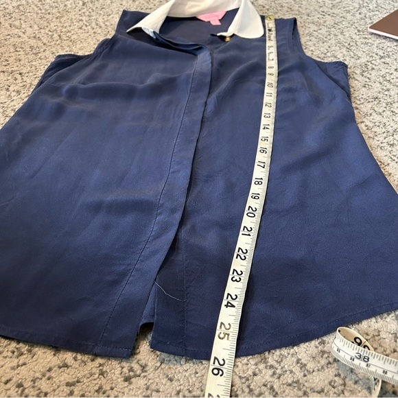 Lilly Pulitzer Andria Navy Blue 110% Silk Button Up Sleeveless Blouse Size Small - Picture 11 of 11